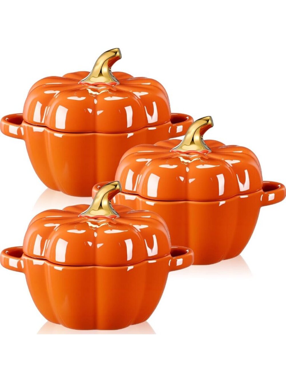 Set of 3 Ceramic Pumpkin Bowls - Cute Fall Decor, 15.5 oz Dish for Serving